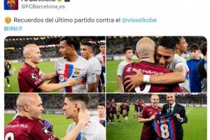 再次对阵神户胜利船！巴萨晒2023年两队交手时伊涅斯塔照片