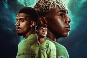 巴萨发布西甲首轮海报：亚马尔、阿劳霍、佩德里出镜